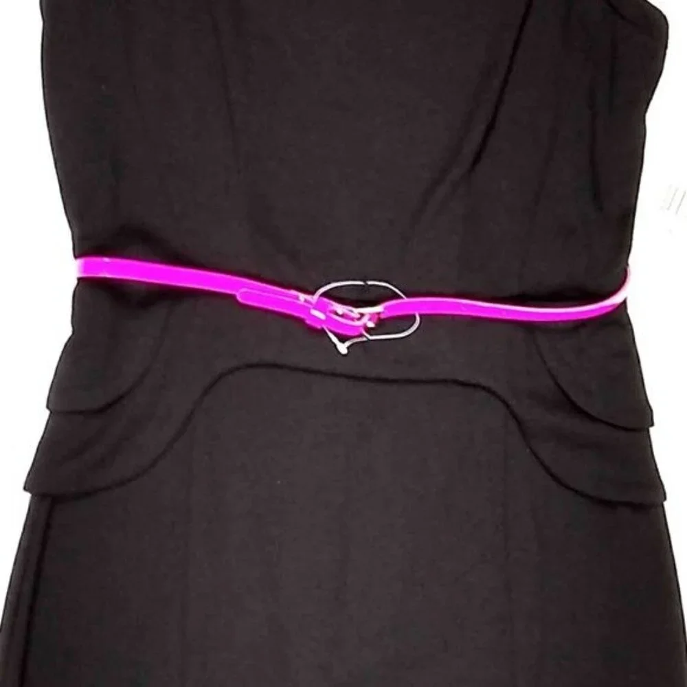 Sangria Peplum Black Pink Belted Cap Sleeve Sexy Dress Size 4 Corporate Femme